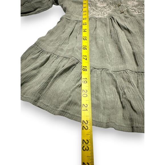 Japna Sage Green Floral Embroidery Ruffled Blouse Size Small - Picture 6 of 8